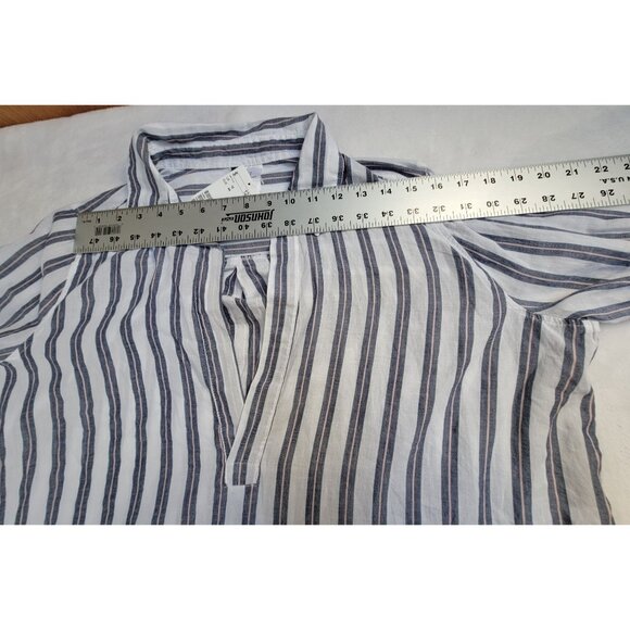 H&M Womens Striped Long-Sleeve V-Neck Popover Blouse US 12 White 100% Cotton New - Picture 5 of 7